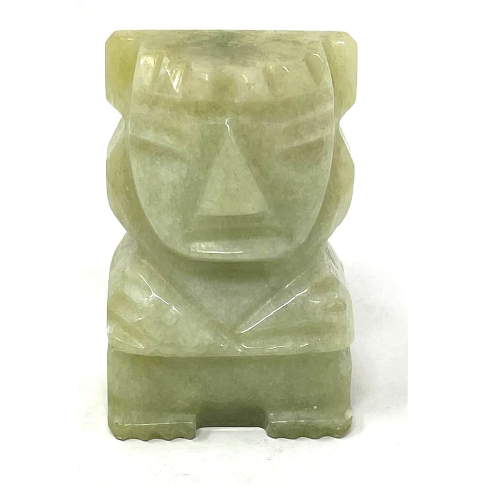 VINTAGE South American Green JADE Stone Mayan AZTEC Hand Carved Figurine Statue
